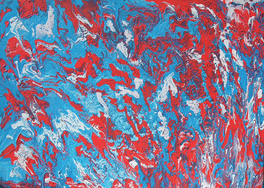 Abstract fluid art painting in red, blue and white Painting by Irina ...