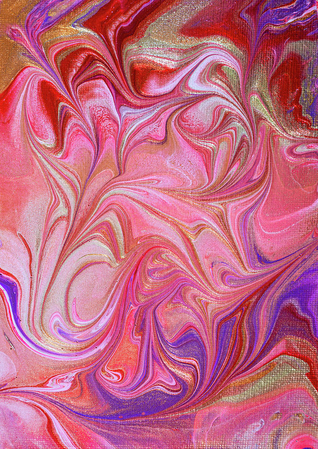 Abstract Fluid Painting Pink Purple Red Gold Painting by Matthias Hauser