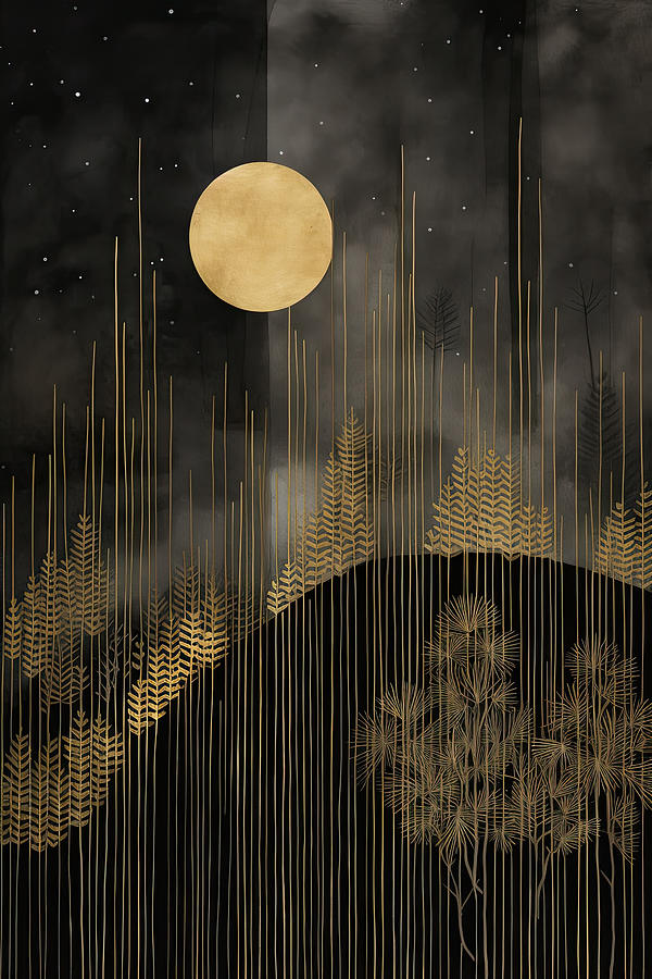 Abstract Forest with Black and Gold Art Painting by Lourry Legarde