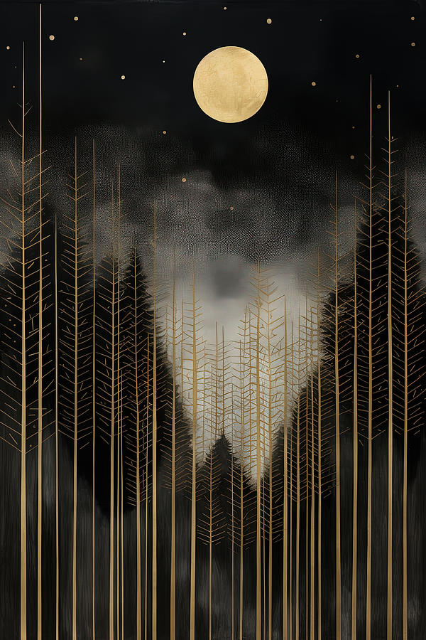 Abstract Forest with Lines and Dots Art Painting by Lourry Legarde