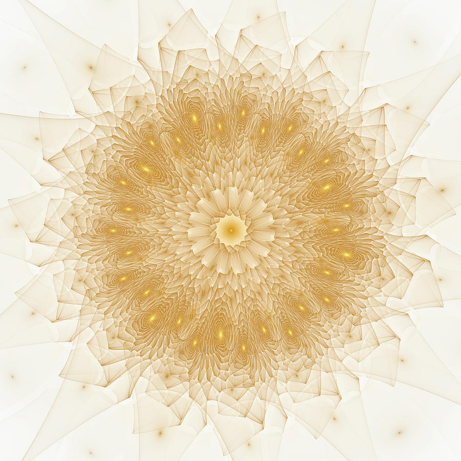 Abstract Fractal Mandala Style Gold And White Digital Art