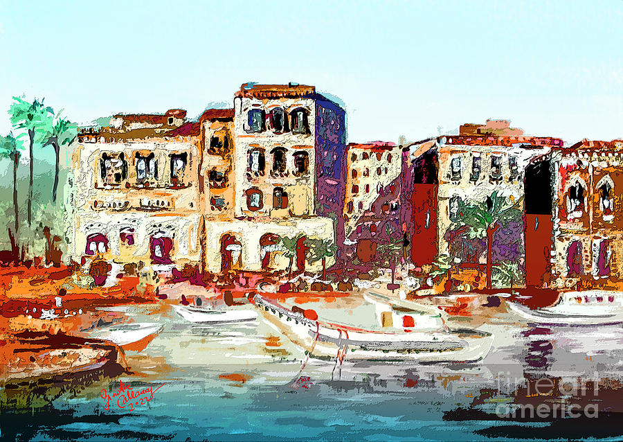 Abstract French Riviera Harbor Contemporary  Mixed Media by Ginette Callaway