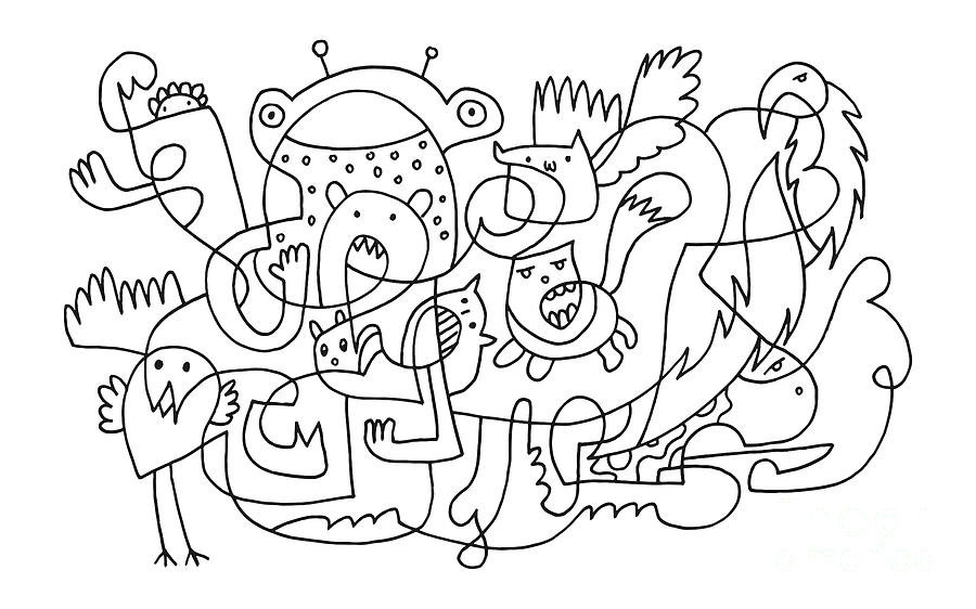 Abstract Funny Doodle Animals Drawing Drawing by Frank Ramspott - Fine ...