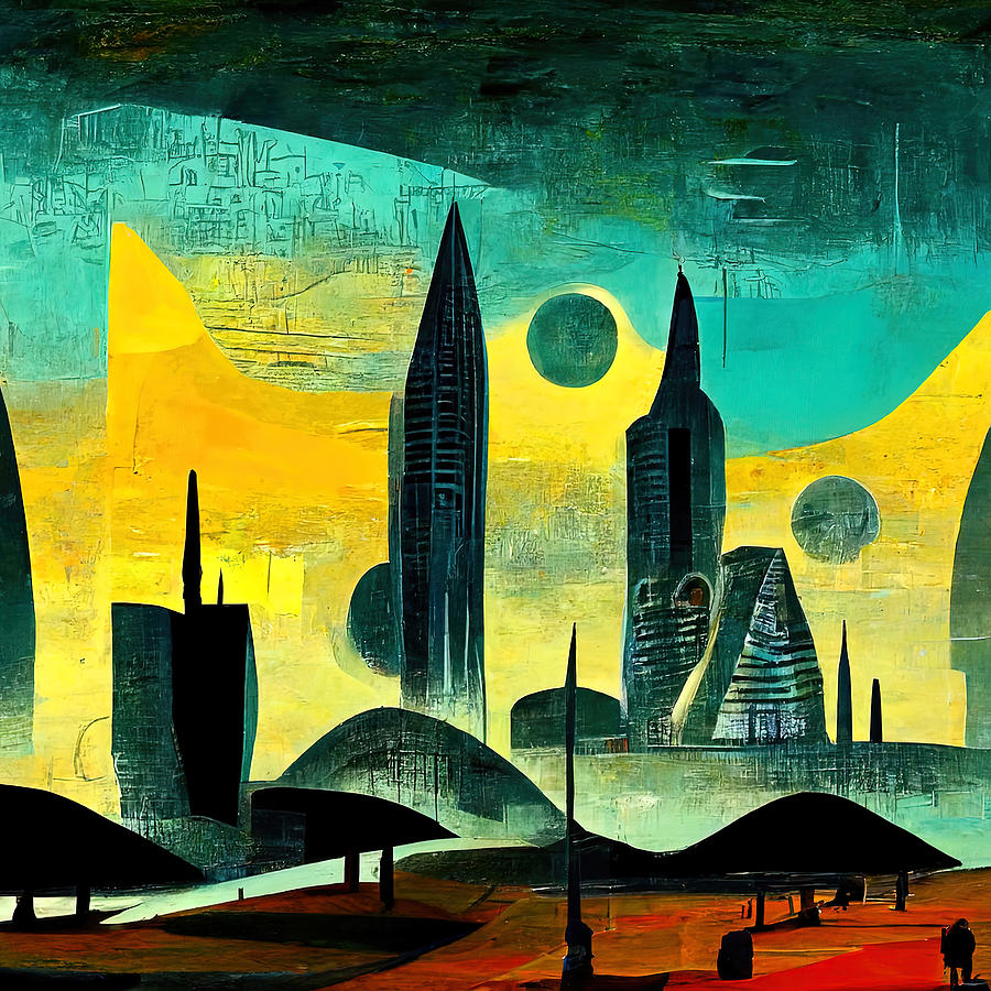 Abstract Futuristic Cityscape, 02 Painting by AM FineArtPrints