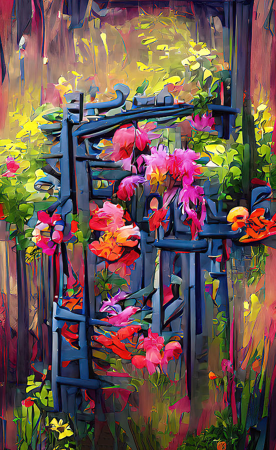 Abstract Garden Gate Floral Digital Art by Deborah League