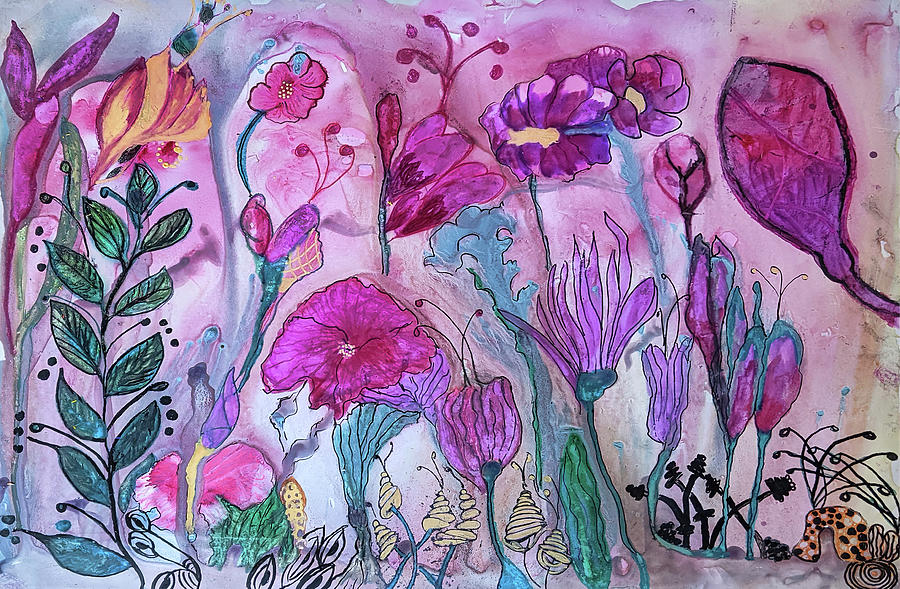 Abstract Garden in Pink Painting by Cathy Anderson