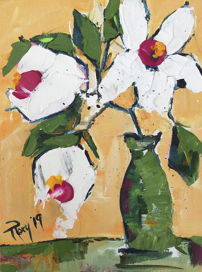 Abstract Gardenias in a Vase Painting by Roxy Rich
