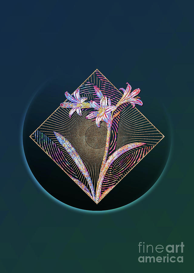 Abstract Geometric Mosaic Amaryllis Botanical Illustration 015 Mixed Media by Holy Rock Design