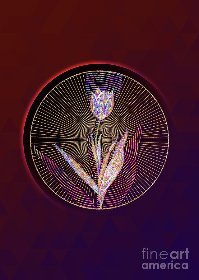 Abstract Geometric Mosaic Tulip Botanical Illustration 402 Mixed Media by Holy Rock Design