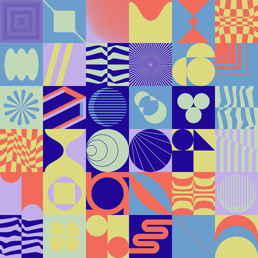 Abstract geometric pattern made simple shapes, bright, vivid colors ...