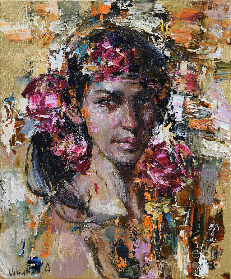 Abstract girl with flowers Painting by Anastasiya Valiulina - Fine Art ...