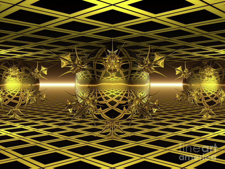 Abstract Golden Spheres Digital Art by Phil Perkins