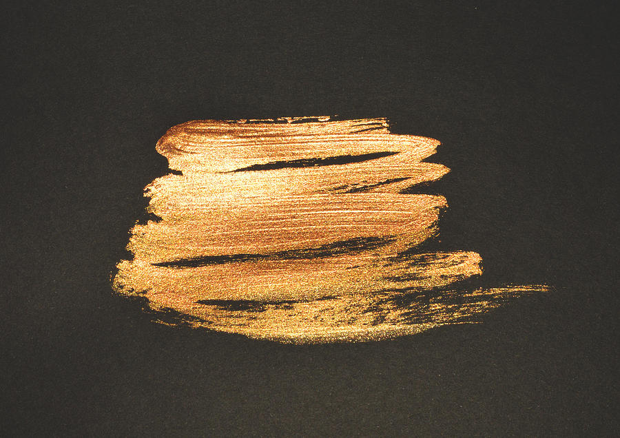 Abstract Golden Watercolor Stain On Black Background Photograph