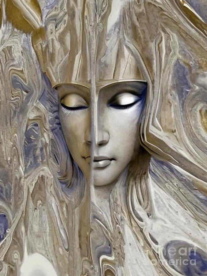 Abstract Digital Art - Abstract golden, white lady by Helene Melliger