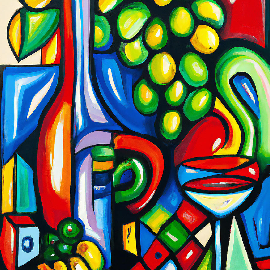 Abstract Grapes Wine Bottle And Glass Painting by StellArt Studio ...