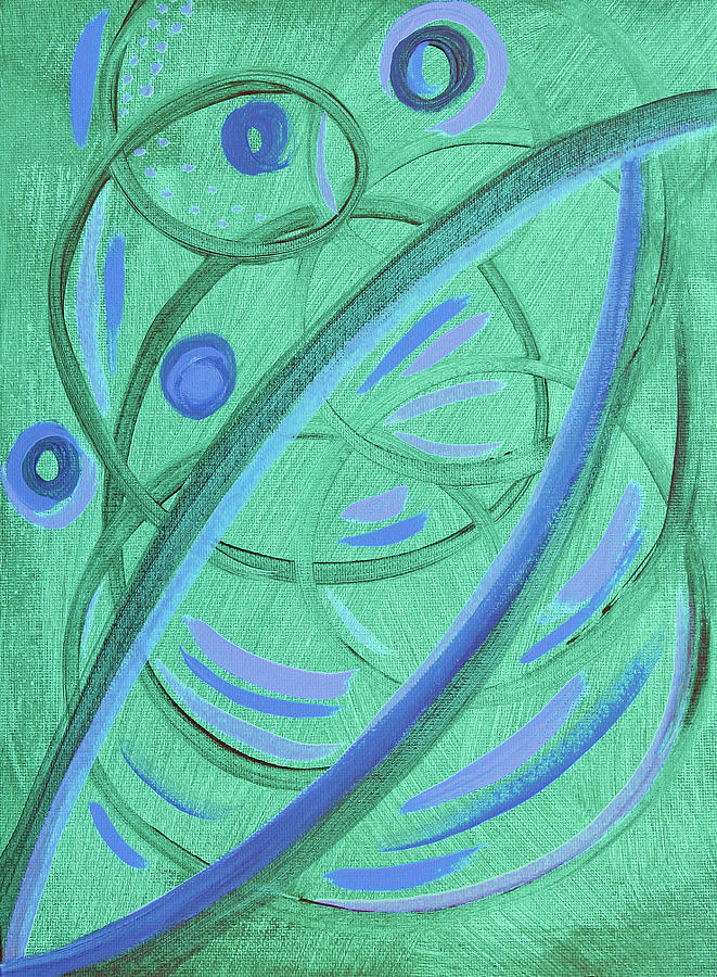 Abstract Green and Blue Spirals Painting by Corinne Carroll