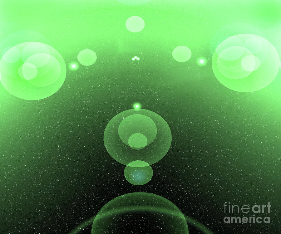 Abstract green spheres suspended in a star field Digital Art by Timothy OLeary