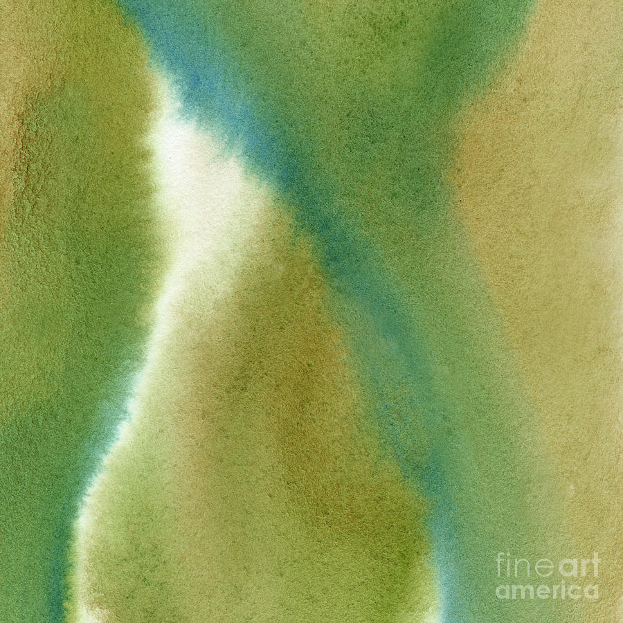 Abstract Painting - Abstract Green, Tan, Blue Green, Organic Watercolor by Sharon Freeman