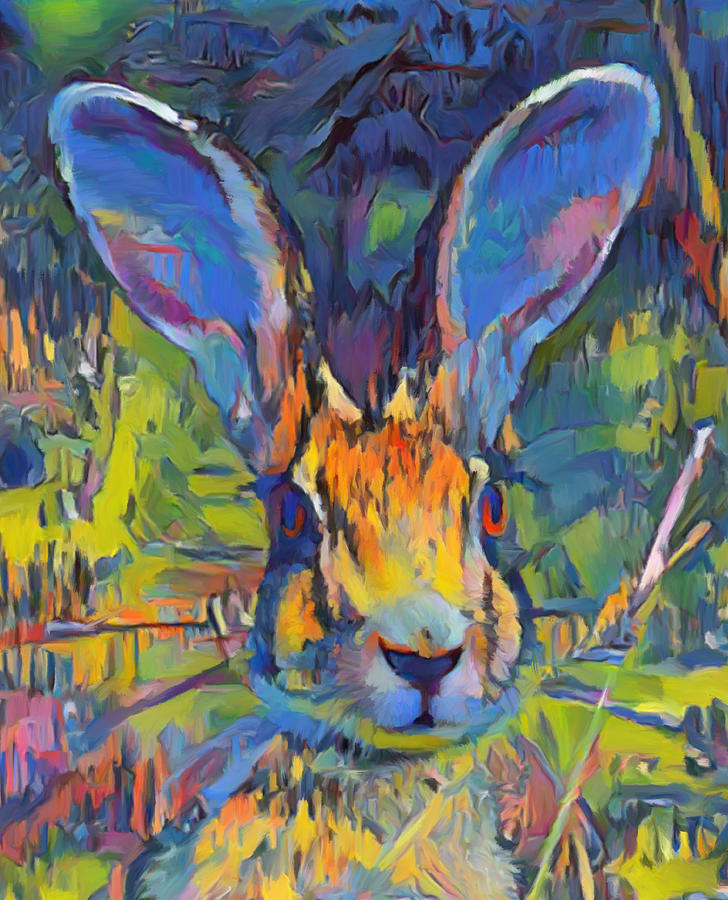 Abstract Hare in the style of Ernst Ludwig Kirchner  Mixed Media by Ann Leech