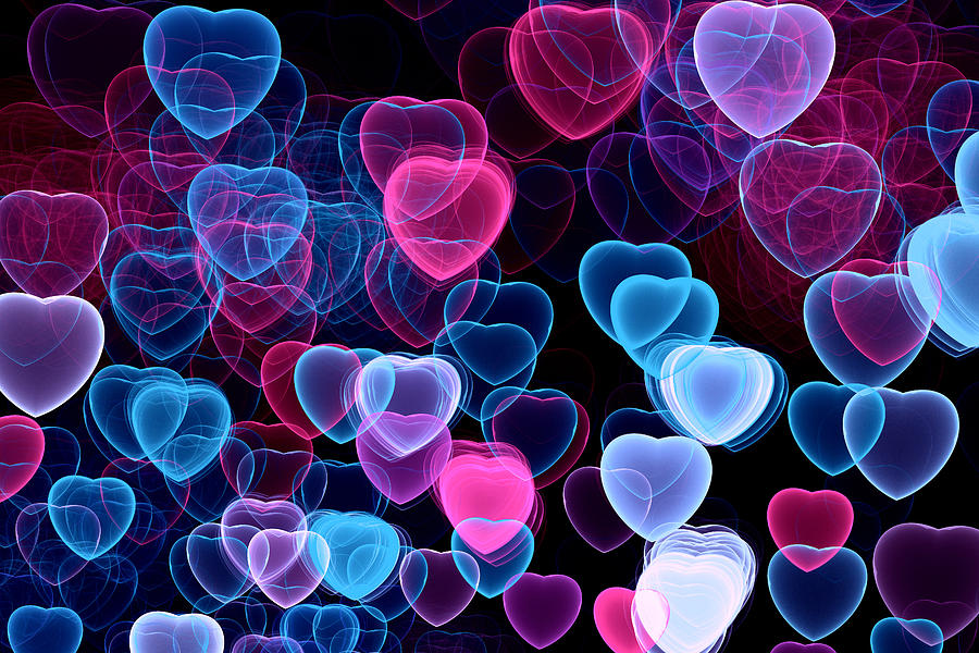 Abstract Hearts bokeh on black background Photograph by Oxygen