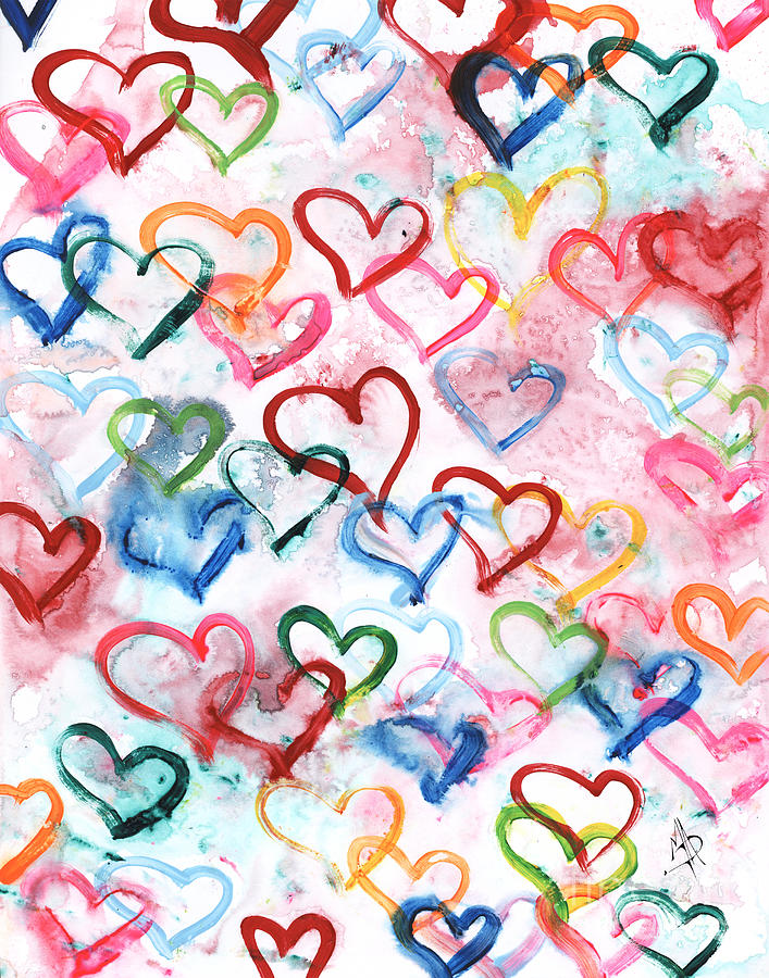 Abstract Hearts Love Multi Color Artwork Original Painting by Megan Duncanson Painting by Megan Aroon
