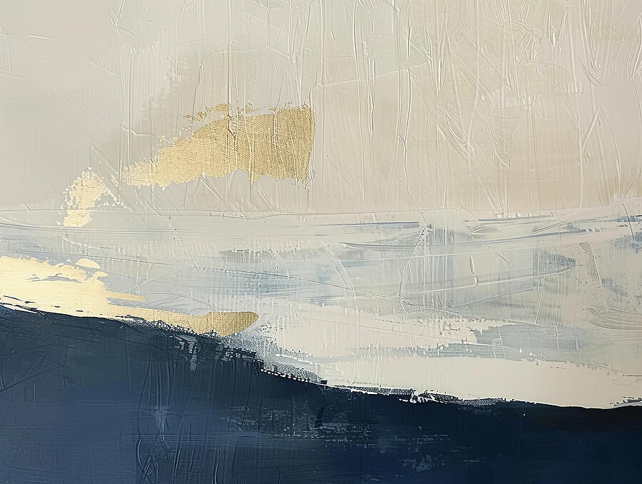 Abstract Horizon in Navy Blue and Gold Abstract Painting by Lourry Legarde