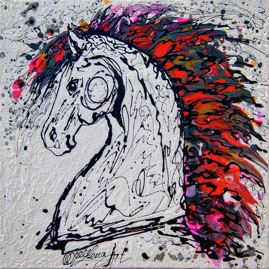 Abstract Horse Number 3 Jackson Pollock Inspiration by OLena Art Painting by Lena Owens - OLena Art Vibrant Palette Knife and Graphic Design