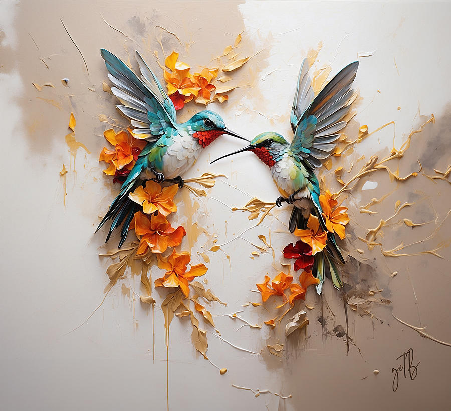 Abstract Humming Birds  Painting by Georgeta Blanaru