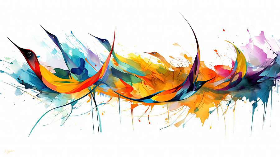 Feather Painting - Abstract Hummingbird Paintings by Lourry Legarde