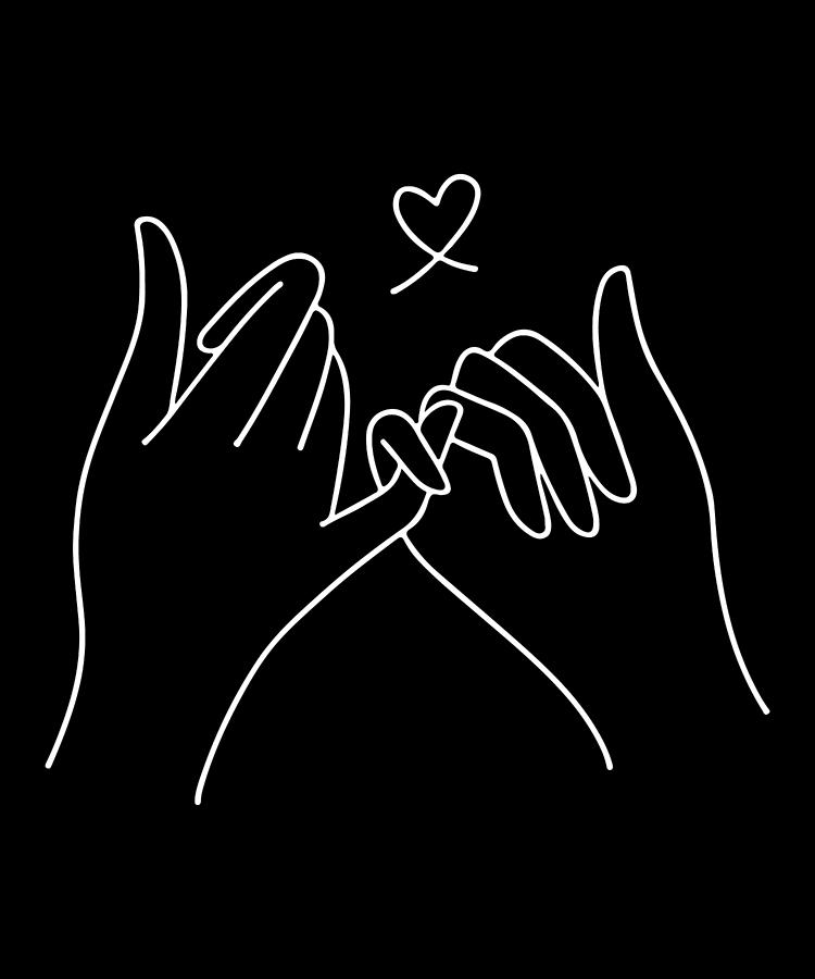 Black And White Drawing - Abstract illustration of pinky promise always together concept minimalist pinky promise heart print by Mounir Khalfouf