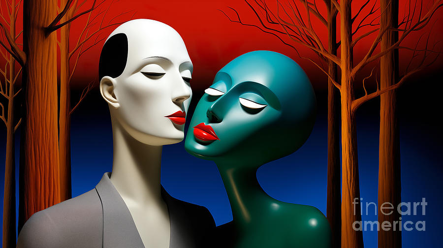 Abstract image of two stylized faces in profile. Digital Art by Odon Czintos