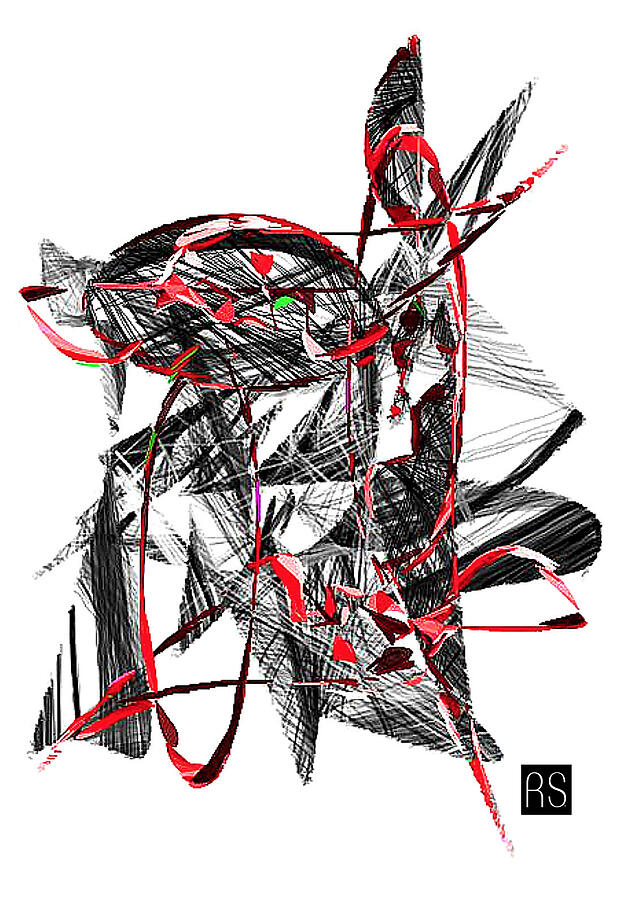 Abstract in Black and Red Drawing by Rafael Salazar