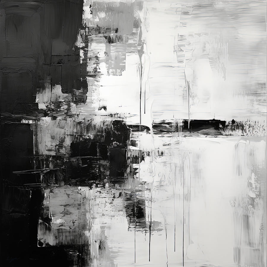 Wabi Sabi Painting - Abstract in Black and White by Lourry Legarde