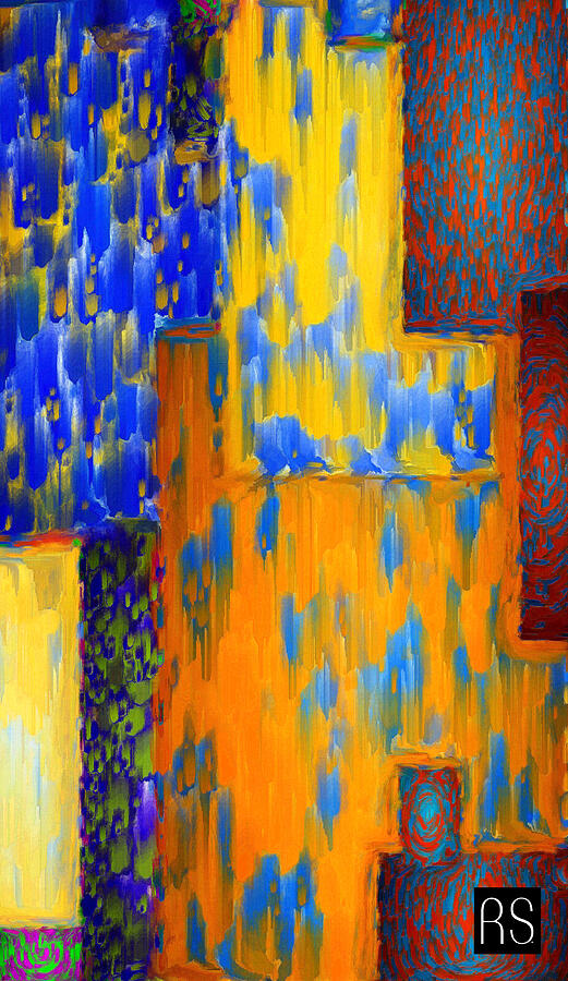 Abstract in Blue Orange Red Yellow Painting by Rafael Salazar