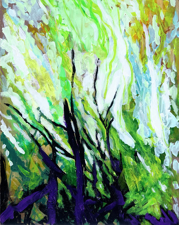 Abstract In Greens And Purple Painting by Lynn Hansen