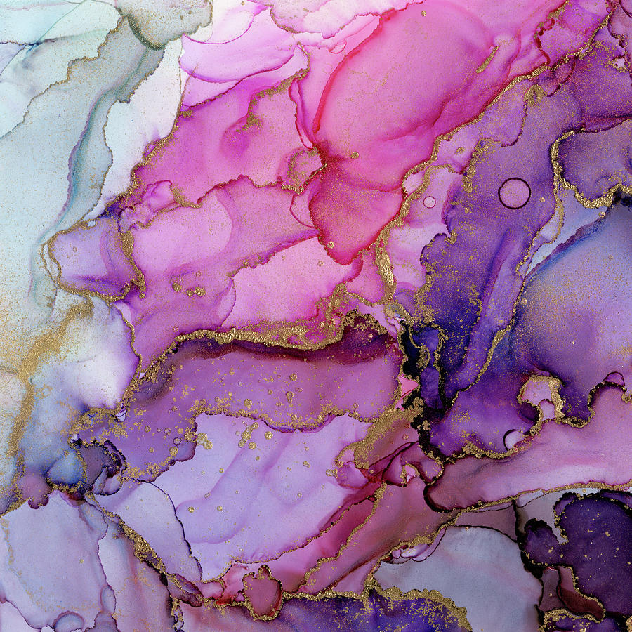 Aqua Magenta Violet Abstract Watercolor Ink Art Print by Olechka