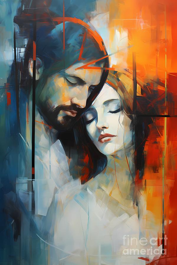 Jesus Christ Digital Art - Abstract Intersection of Jesus and Mary Magdalene by Thy Art Studios