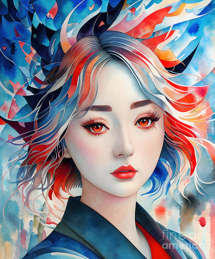 Abstract Japanese Girl Portrait - 2 Digital Art by Philip Preston