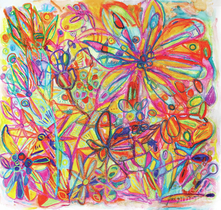 Abstract Joyful Garden Colorful Flower in Watercolor Painting by Patricia Awapara