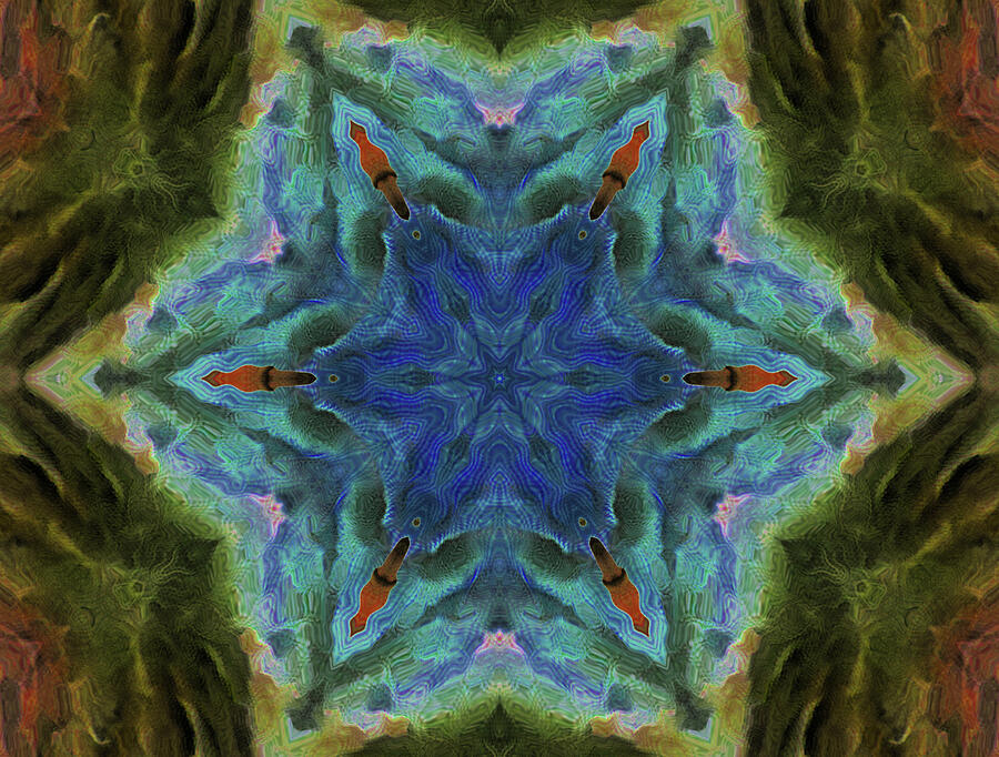 Abstract Mixed Media - Abstract Kaleidoscope Blue and Green Pattern by Catriona Roberts