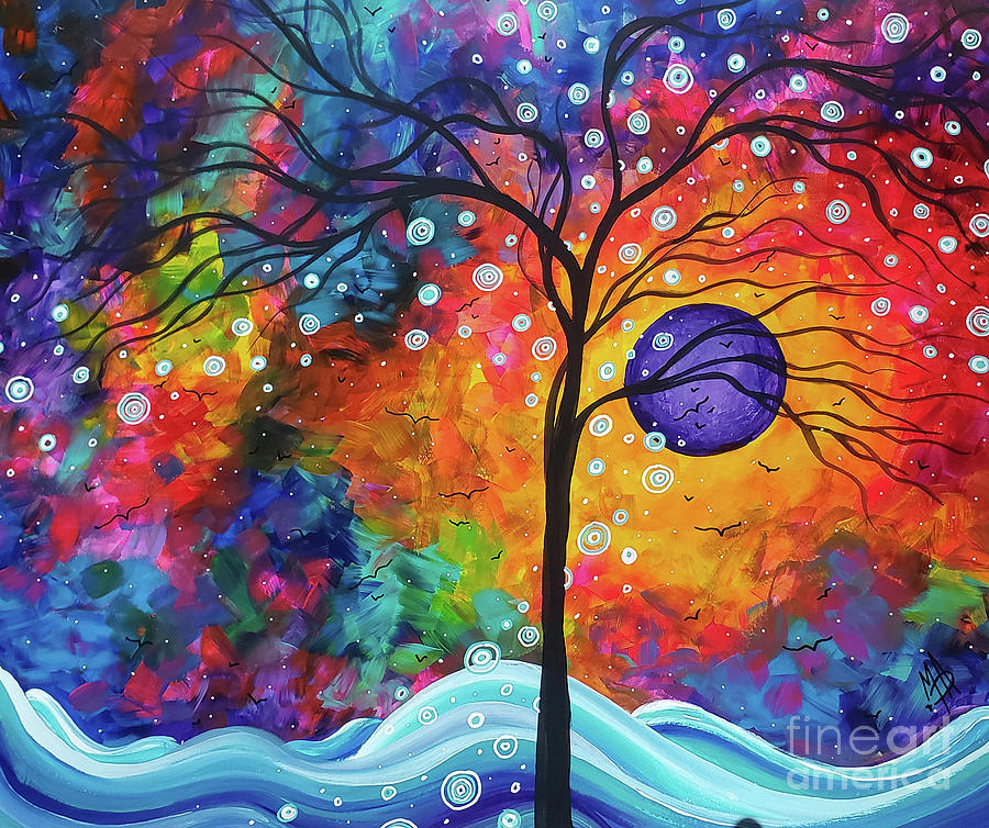 Abstract Landscape Painting, Original Tree Moon Art by Megan Duncanson Circle of Life Painting by Megan Aroon