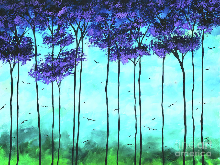 Abstract Landscape Purple Trees Paintings Bird Megan Duncanson Modern Artwork Painting by Megan Aroon