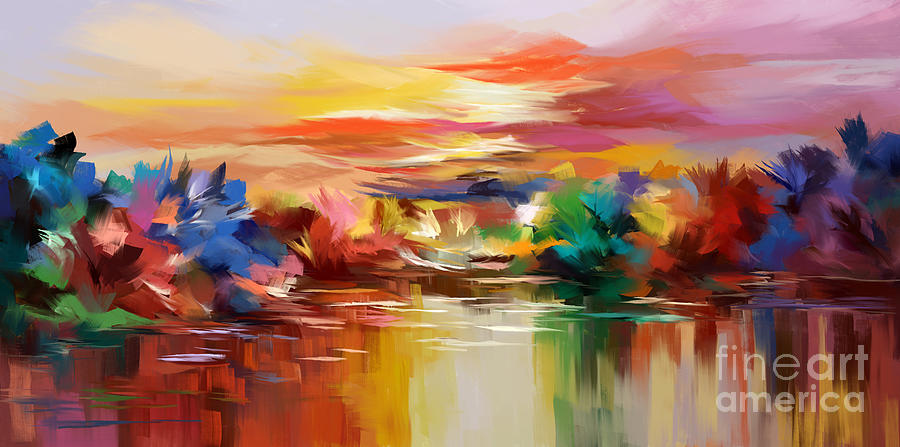 Abstract Landscape Sunset and Water Painting by Tim Gilliland