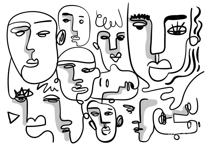 Abstract Faces Drawing - Abstract Line Art, Abstract Faces Drawing, Single Line Drawing, Minimalist One Line by Mounir Khalfouf