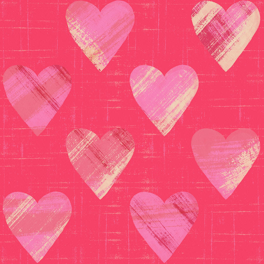 Abstract Magenta Heart Pattern - Art by Jen Montgomery Painting by Jen Montgomery