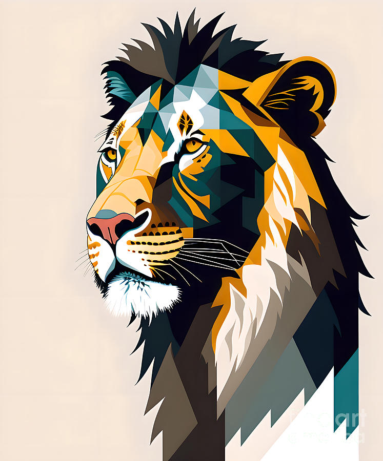 Abstract Male Lion Portrait - 2 Digital Art by Philip Preston