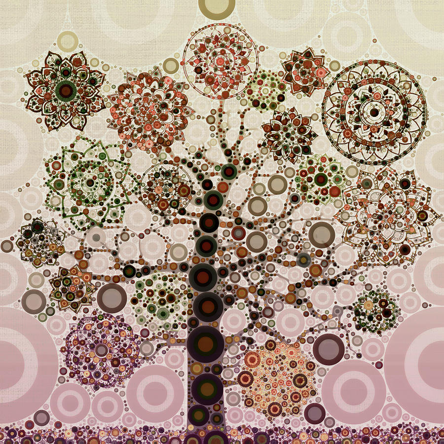 Abstract Mandala Tree - Peach Pink Digital Art by Peggy Collins