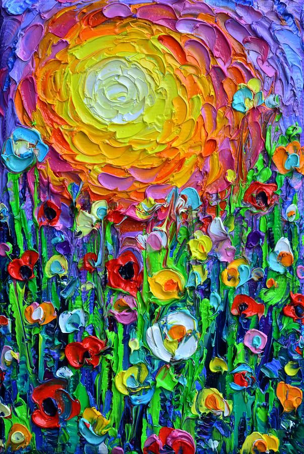 Poppy Painting - ABSTRACT MEADOW OF JOY textural impressionism knife oil painting on 3D canvas Ana Maria Edulescu by Ana Maria Edulescu