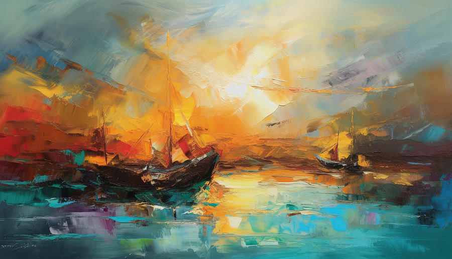 Abstract Mediterranean Harbour 05 Painting by Miki De Goodaboom Abstract Mediterranean Harbour 05 Painting by Miki De Goodaboom