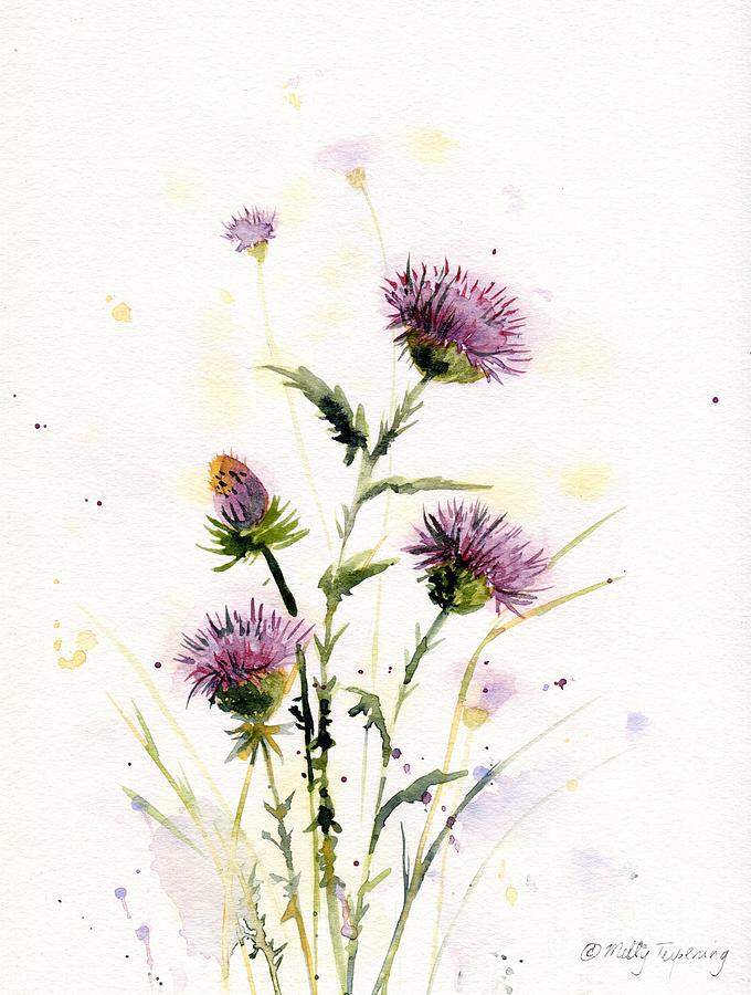 Flower Painting - Abstract Milk Thistle Watercolor  by Melly Terpening